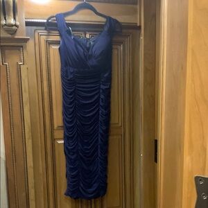NWOT Xscape Elegant Navy Ruched Dress Size 6